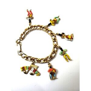Rare Vintage Enamel  Blackamoor Calypso Steel Band Drummers Charm Bracelet